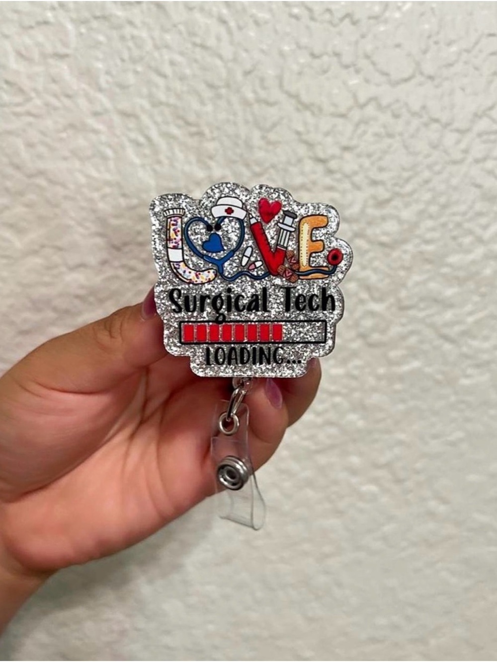 Love Surgical Tech Loading… Glitter Retractable Badge Reel